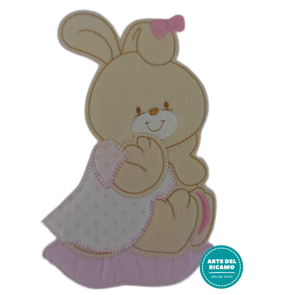 Iron-on Patch - Pink Baby Rabbit with Little Stars